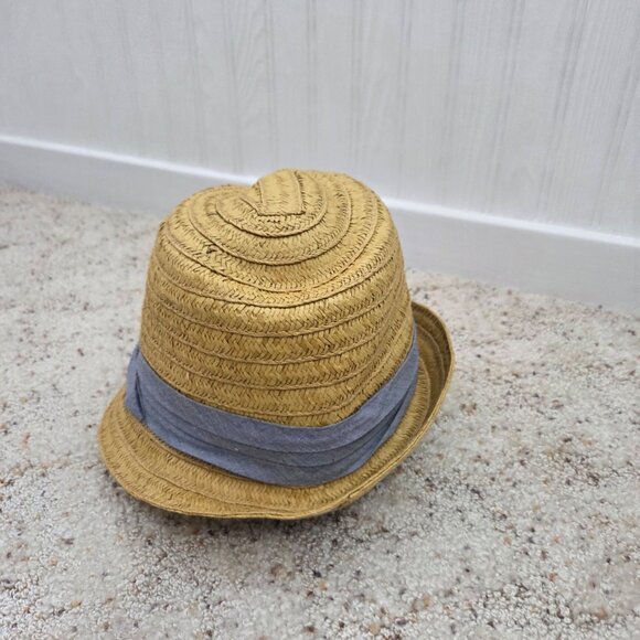 Straw Fedora Hat w/Blue Trim Women's - Picture 3 of 3